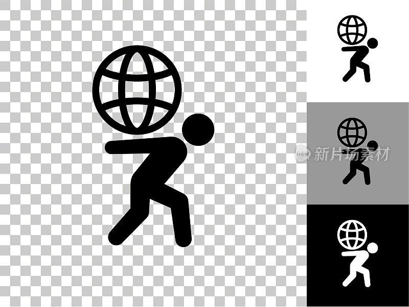Stick Figure Carrying Globe Icon on Checkerboard透明背景